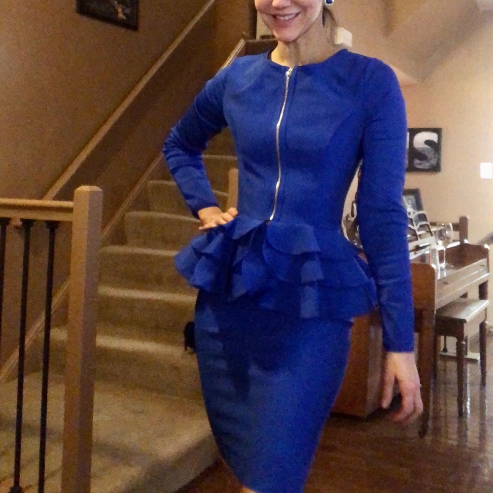 Peplum blue interview dress 2 pc bandage S  4